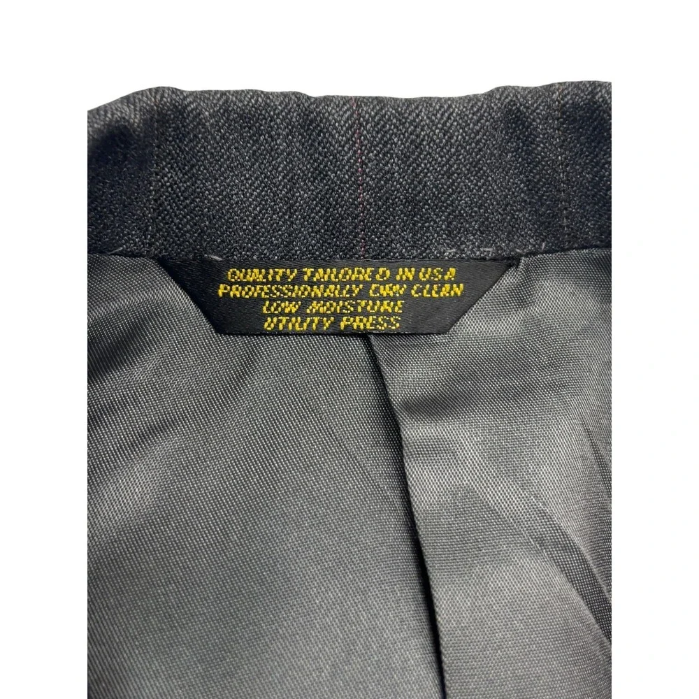 vtg 90s USA Made 38R 32x30 Gray Herringbone Stripe 2pc Pant Suit Wool Wide Leg